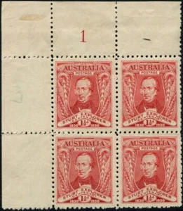 1930 Australia 1 1/2d Red Sturt Explorer Plate Block Of 4 Mint Never Hinged - Imagen 1 de 1