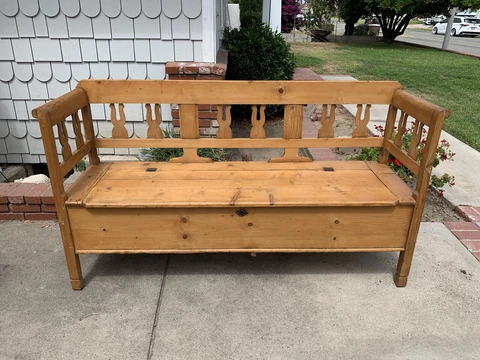 Antique Rustic Pine Wood Bench with Storage Cover