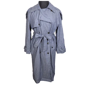 Banana Republic Women's Blue Chambray Linen Blend Trench Coat Size XL - Picture 1 of 13