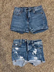 LOT 2 AMERICAN EAGLE DISTRESSED CUFFED JEAN SHORTS - SZ 0 - Picture 1 of 2