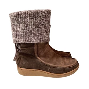 THE NORTH FACE Brown Suede ALANA Sweater Fold Over Lace Boots Womens Size 7 - Picture 1 of 12