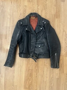 VTG 1950s 60s Robert Hall Double Rider Leather Black Heavyweight Biker Jacket - Picture 1 of 18