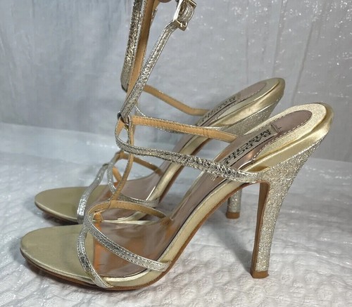 Badgley Mischka sandalo donna plateau cinturino alla caviglia argento metallizzato tacco misura 6 5