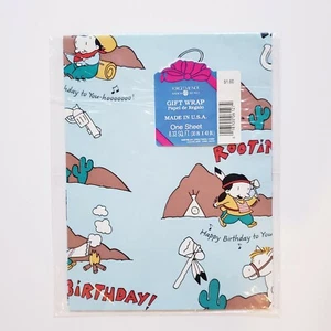 Vtg Cowboys out West Gift Wrapping Paper Camping Birthday Blue Mountains Craft - Picture 1 of 3