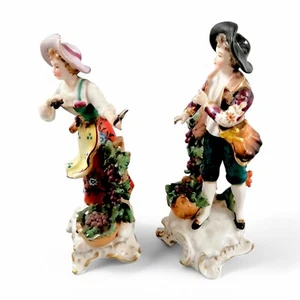 Samson porcelain figurine pair grape-pickers, Chelsea gold anchor pseudo-marks - Picture 1 of 13