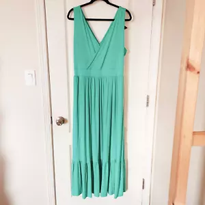 Ava & Viv Women's 1X Aqua Green V-Neck Sleeveless Stretch Knit Maxi Dress NEW - Picture 1 of 10