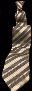 Z ZEGNA Tie Gold, Grey, Bronze Stripes 100% Silk 3”w Made In Italy Excl’t Cond. - Picture 1 of 4