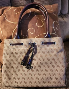 Vtg Dooney & Bourke Brown Fabric Leather Mini Tassel Tote Bag Purse H538K EUC - Picture 1 of 8