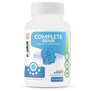 Complete Brain Nootropics - Migliora memoria, umore e messa a fuoco - Brain Booster 60ct - Foto 1 di 7