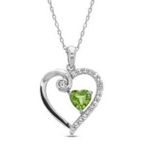 1.50CT Lab Created Peridot Solitaire Heart Pendant Chain 14K White Gold Plated - Picture 1 of 4