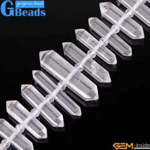 Natural Crystal Quartz Gemstone Spike Pointed Beads For Jewelry 15" 13x55mm - Picture 1 of 6