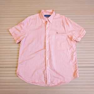 Camicia Ralph Lauren grande salmone uomo Chambray Oxford corta con bottoni pony - Foto 1 di 10