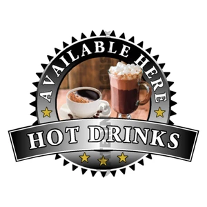 Hot Drinks Sold Here Sticker Black - Catering Sign Window Cafe Ice Cream Van - Picture 1 of 1