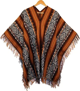 Indio Indianer Poncho braun Peru Inka Muster Kostüm Cuzco Karneval Fasching  - Bild 1 von 1