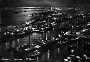 1503) CARTOLINA LIVORNO PORTO NOTTURNO VIAGGIATA - Picture 1 of 2