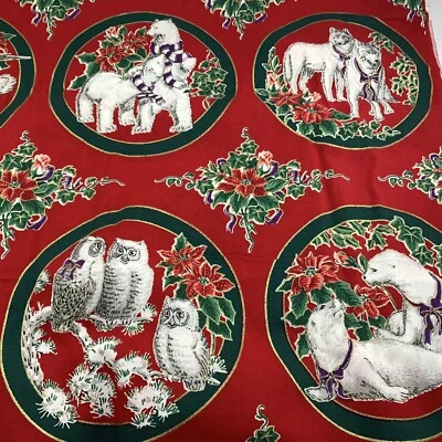 De Colección Wamsutta OTC Tela Roja Navidad Animales Patos Búhos Lobos 4 3/8 Yardas Oop Foto 1 de 4