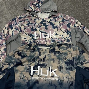 Huk Sweatshirt Men Large Blue Long Sleeve Outdoors Hike Fish Lightweight Shirt 2 - Picture 1 of 20