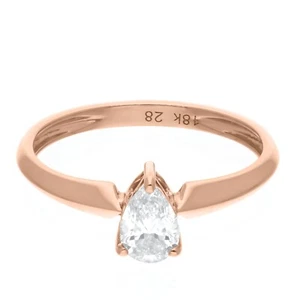 0.51 Ct Lab Grown CVD Pear Shaped Diamond Solitaire Ring In 18k Solid Rose Gold - Picture 1 of 7