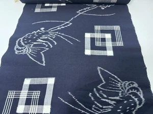 Dead stock handwoven indigo kasuri fabric by the yard, Japane cotton textile - Picture 1 of 7
