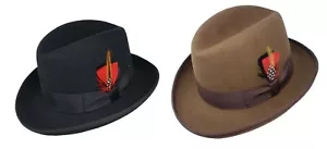 Cappelli Padrino da uomo 100% lana feltro stile Homburg diversi touch - Foto 1 di 11