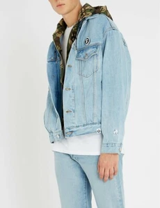 AAPE by a bathing ape Detachable hood denim and stretch-jersey jacket Sz S - Picture 1 of 12