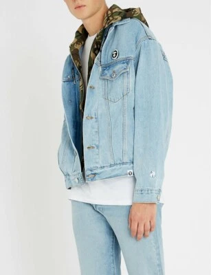 AAPE by a bathing ape Detachable hood denim and stretch-jersey jacket Sz S - Image 1 of 4