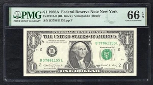 FR. 1915-B 1988-A $1 FRN NEW YORK, NY *RARE B-L BOCK* GEM UNCIRCULATED-66EPQ - Picture 1 of 2