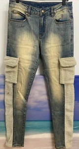 NWOT PINK DOLPHIN Mens Size 30x31 KITA Blue Denim Jeans HALF & HALF - Picture 1 of 4