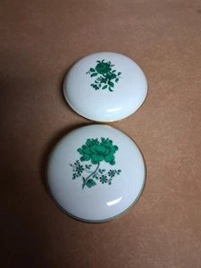 2 Wien Augarten Vienna Green Rose Pattern Porcelain Trinket Boxes Vtg Numbered - Picture 1 of 10