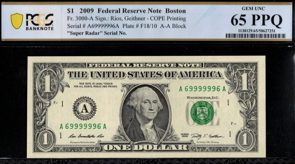 2009 $1 FRN A69999996A #65PPQ  A-A BLOCK - Image 1 of 3