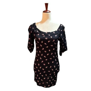 Flynn Skye Women's Black Square Neckline Charcoal Bud Floral Mini Dress Small - Picture 1 of 10
