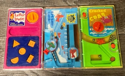 3 Tomy Pocket Game Lot Bi Plane Battle Cracked Crab Letter Loose - Image 1 of 4