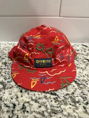 Oshkosh Sombrero Vintage Rojo Retro Ondas Tropicales Estampado Náutico Gorra Niños Años 90 Estados Unidos Foto 1 de 4