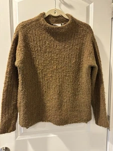 Foil Wool Blend Mock Neck Boucle Sweater Brown Green Oversized Women’s Small - Picture 1 of 6