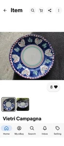 Vietri Campagna Huhn Design blau, 6 Abendessen 6 Salatteller und Krug - Bild 1 von 3