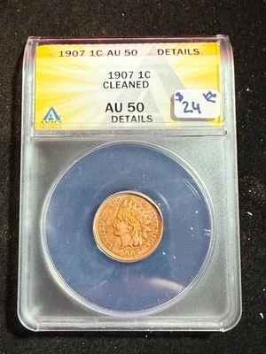 1907 INDIAN HEAD CENT ANACS AU 50 DETAILS CLEANED - Image 1 of 4