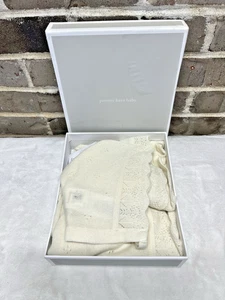 Pottery Barn Baby Ivory Cashmere Christening Blanket and Bonnet Hat 2 Pc Set NEW - Picture 1 of 11