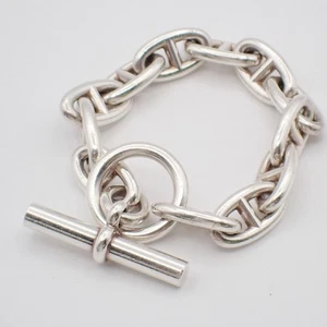 HERMES Chaine D'ancre GM Chain Bracelet Sterling Silver 12 Link Toggle 368RF465 - Picture 1 of 9