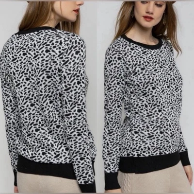 POL Black & White Animal Print Cotton Sweater - XL - Image 1 of 4
