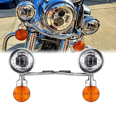 Barra de luces de señal de giro LED antiniebla cromadas de 4,5" para Harley Touring Road King Foto 1 de 4