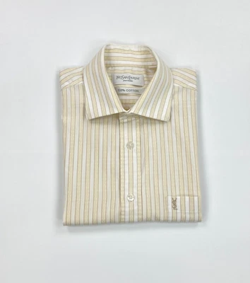 Camisa Para Hombre Amarillo Claro Rayas Yves Saint Laurent Mediana M Manga Corta Logo A Foto 1 de 4
