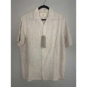 Camisa Folk Para Hombres Flow SS Mezcla de Lino Natural Manga Corta Con Botones M Mediana - Imagen 1 de 7