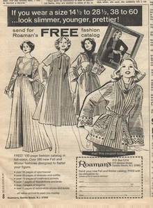 Roaman's Plus Size Women Fashion Clothing Free Catalog Vtg 1977 Print Ad 8 x 10" - Picture 1 of 2