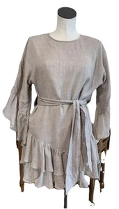 Princess polly women 4 beige Rayon ruffled above knee Shift dress O - Picture 1 of 7