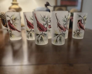 Gay Fad Mid-Century Cardinal and Pine Sprig 5.25" x 2.5"  High-ball Vintage 1950 - Picture 1 of 16