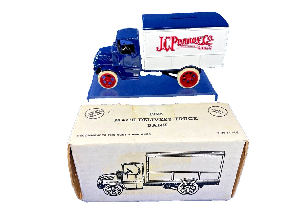 Винтажный, ERTL, J.C. Penny Co.1926 Доставка Грузовик Монетный Банк, Литой под давлением с Ключом, США - Изображение 1 из 4