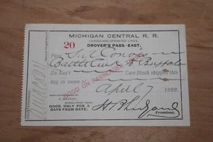 Antique Michigan Central Railroad 1886 Ticket Pass Battle Creek to Buffalo MCRR - Picture 1 of 2