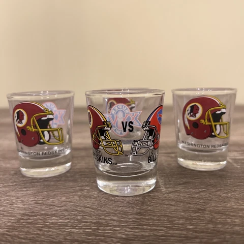 Vintage 1992 NFL Super Bowl XXVI Washington Redskins Buffalo Bills Shot Glass 4 Cover