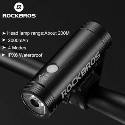 ROCKBROS Cycling Bicycle Head Front Light Waterproof USB Rechargeable LED Lights - Image 1 of 4