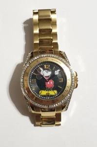 Mickey Mouse drehbare Arme Herren Glitzer Uhr NEUE BATTERIE goldfarben Diamant OEM - Bild 1 von 14